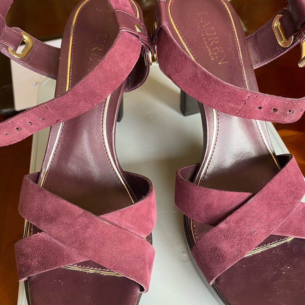 Burgundy Ralph Lauren high heels sandals .